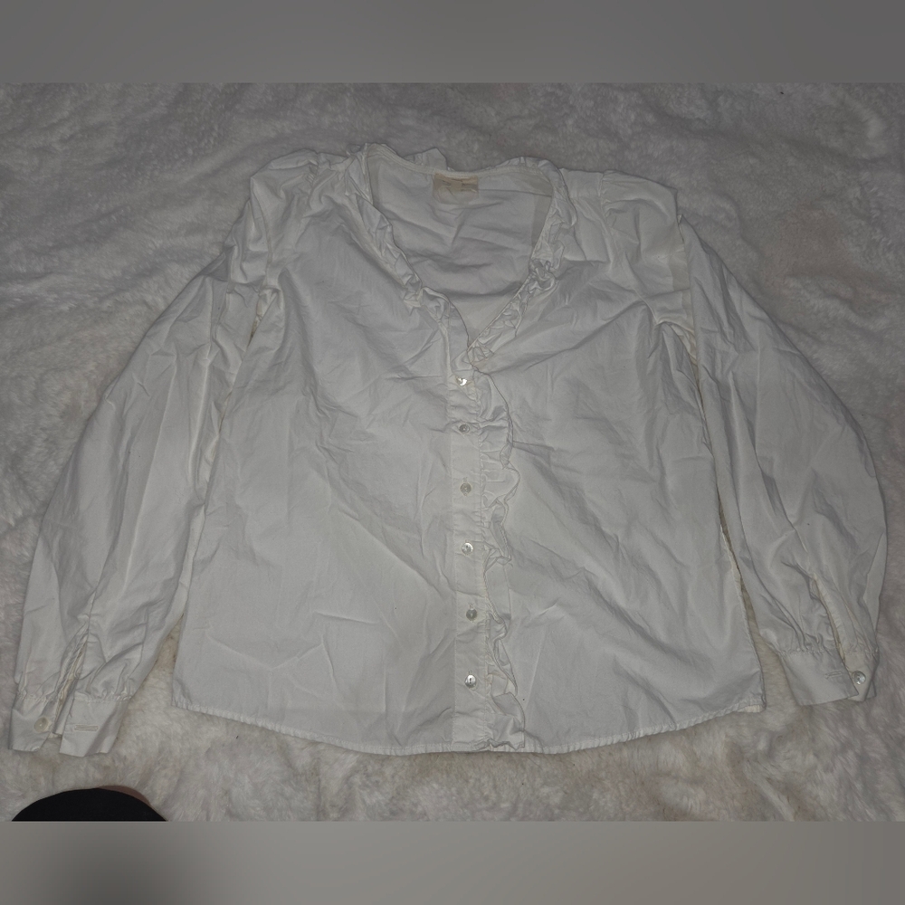 Sezane Aluki Rosine Button Down Ruffle Trim Top